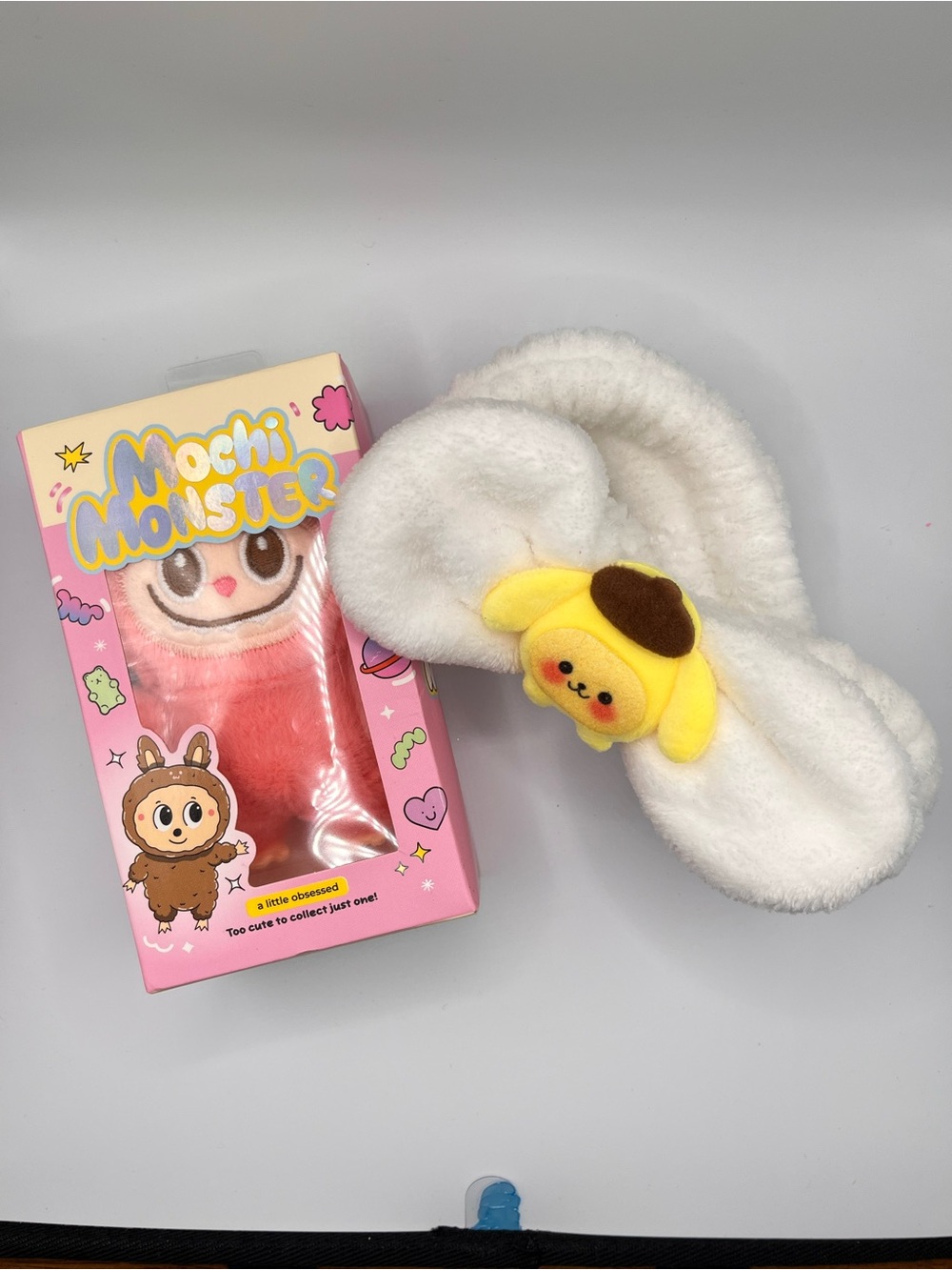 Bundle Pink Mochi Monster Plush Toy and Pompompurin Headband